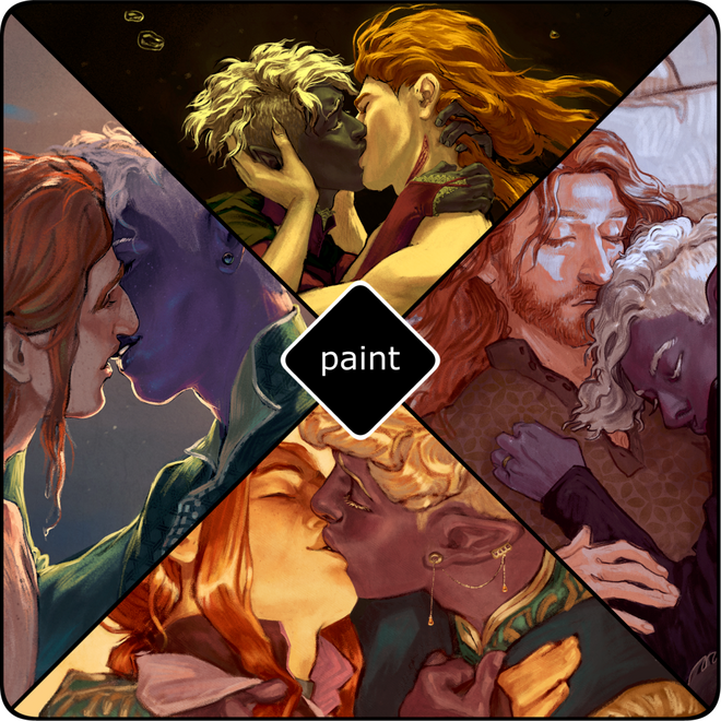 Tender Moments Paintings A square divided diagonally. Each quadrant shows a different example of a tender moment drawing.